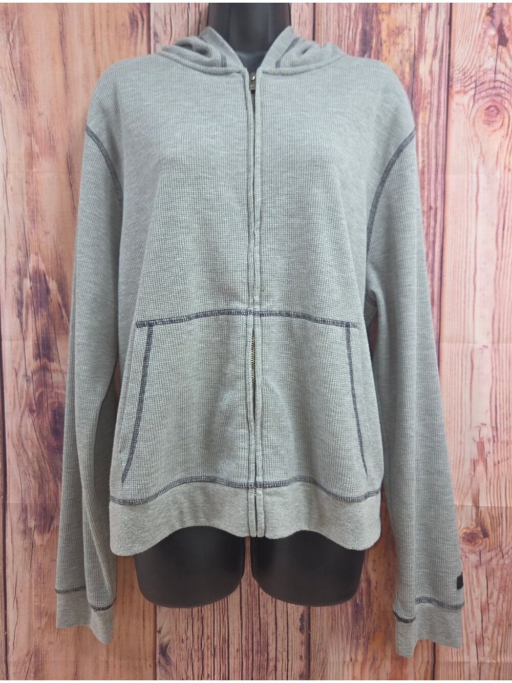 Fabletics Womens Gray Waffle Knit Full-Zip Hoodie Size 1X